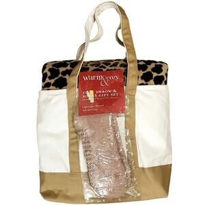 Kmart Warm and Cozy Tote Throw and Socks Gift Set Leopard Print Soft 50" x 60"
